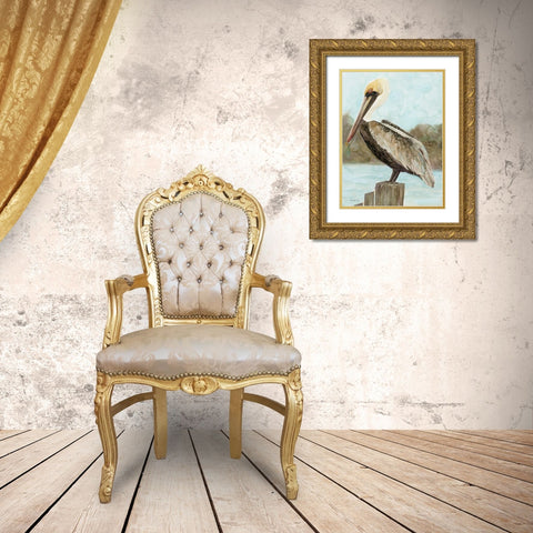 Brown Pelican 3 Gold Ornate Wood Framed Art Print with Double Matting by Stellar Design Studio