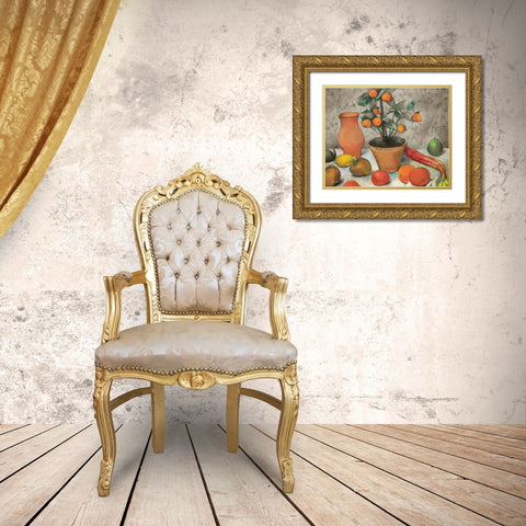 Still-Life with Oranges Gold Ornate Wood Framed Art Print with Double Matting by Stellar Design Studio