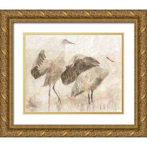 Sandhill Cranes 2 Gold Ornate Wood Framed Art Print with Double Matting by Stellar Design Studio