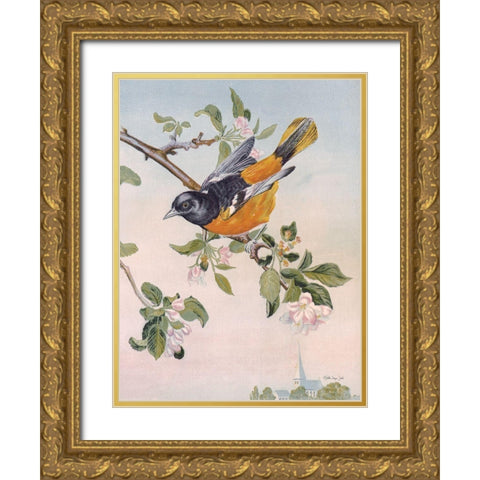 Spring Song Bird Gold Ornate Wood Framed Art Print with Double Matting by Stellar Design Studio