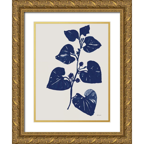 Indigo Botanical II Gold Ornate Wood Framed Art Print with Double Matting by Stellar Design Studio