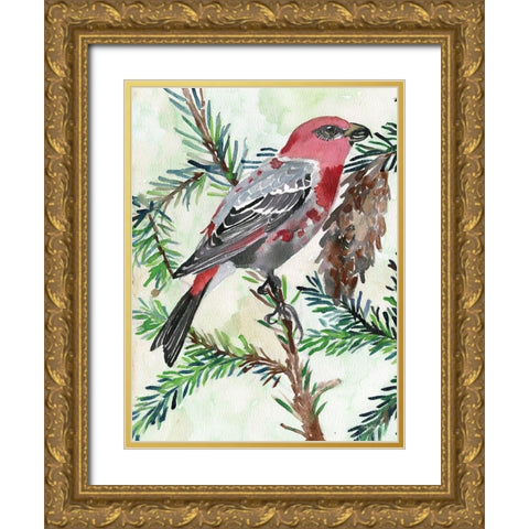 Bird and Branch 1 Gold Ornate Wood Framed Art Print with Double Matting by Stellar Design Studio