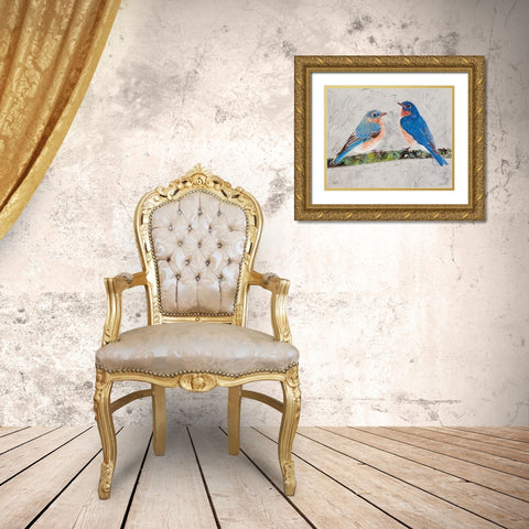 Eastern Bluebirds 2 Gold Ornate Wood Framed Art Print with Double Matting by Stellar Design Studio