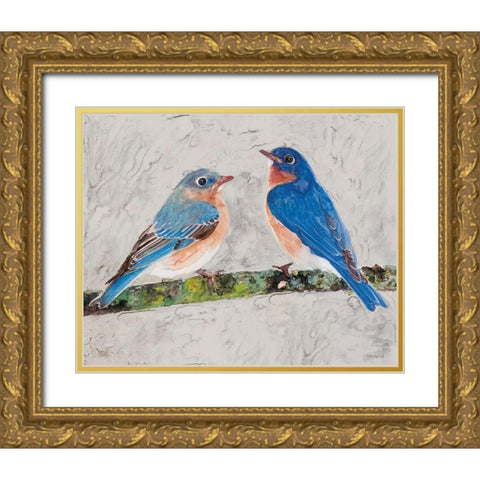 Eastern Bluebirds 2 Gold Ornate Wood Framed Art Print with Double Matting by Stellar Design Studio