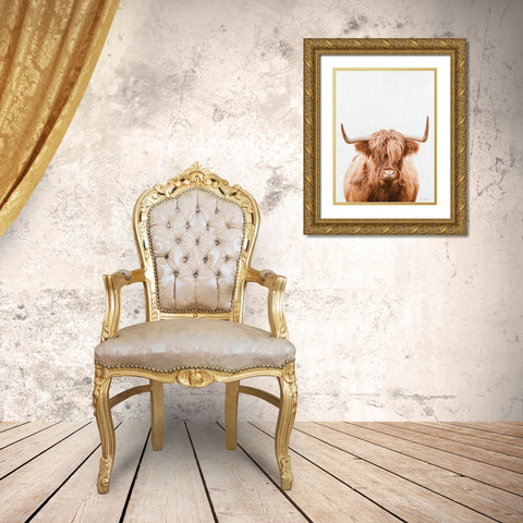 Cow Portrait Gold Ornate Wood Framed Art Print with Double Matting by Seven Trees Design