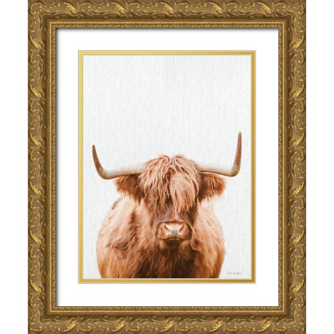Cow Portrait Gold Ornate Wood Framed Art Print with Double Matting by Seven Trees Design