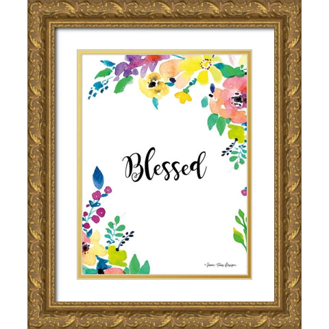 Floral Blessed Gold Ornate Wood Framed Art Print with Double Matting by Seven Trees Design