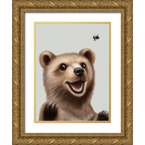 Bear and the Bee Gold Ornate Wood Framed Art Print with Double Matting by Seven Trees Design