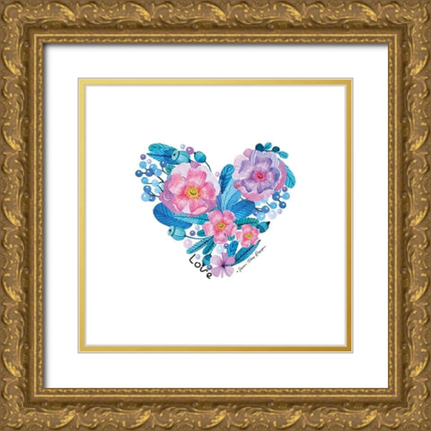 Floral Love Heart Gold Ornate Wood Framed Art Print with Double Matting by Seven Trees Design