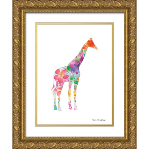 Floral Giraffe Gold Ornate Wood Framed Art Print with Double Matting by Seven Trees Design