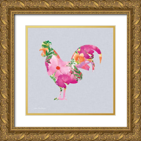 Floral Rooster Gold Ornate Wood Framed Art Print with Double Matting by Seven Trees Design