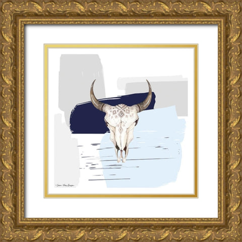 Colored Steer Head II Gold Ornate Wood Framed Art Print with Double Matting by Seven Trees Design