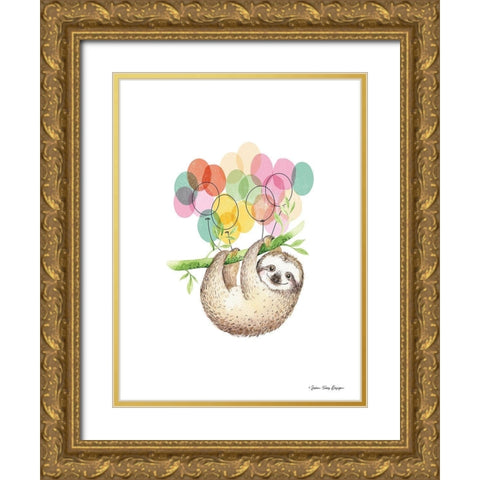 Sloth Birthday II Gold Ornate Wood Framed Art Print with Double Matting by Seven Trees Design