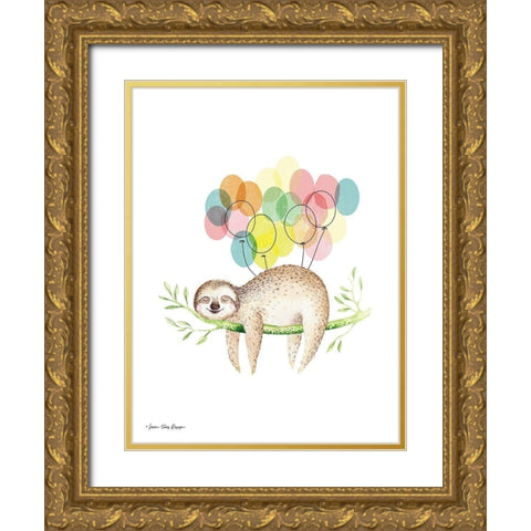 Sloth Birthday III Gold Ornate Wood Framed Art Print with Double Matting by Seven Trees Design
