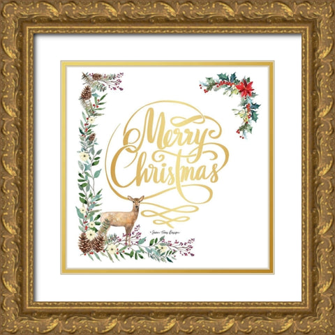 Forest Merry Christmas Gold Ornate Wood Framed Art Print with Double Matting by Seven Trees Design