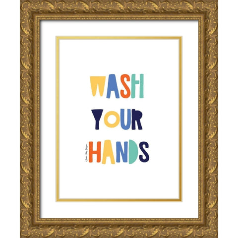 Wash Your Hands Gold Ornate Wood Framed Art Print with Double Matting by Seven Trees Design