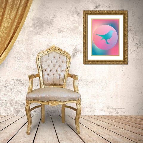 Gradient Bird Gold Ornate Wood Framed Art Print with Double Matting by Seven Trees Design