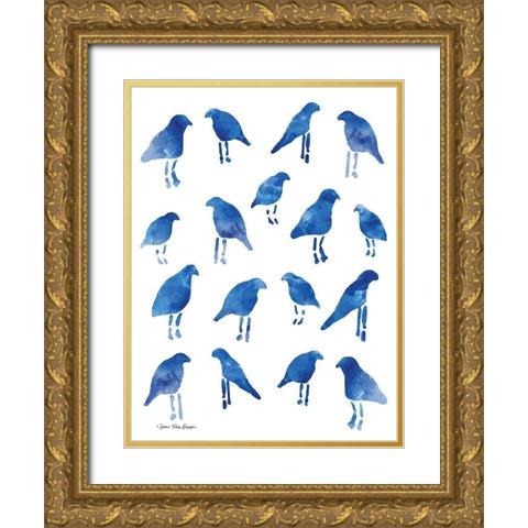 Bleu Birds Gold Ornate Wood Framed Art Print with Double Matting by Seven Trees Design