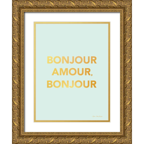 Bonjour Amour Gold Ornate Wood Framed Art Print with Double Matting by Seven Trees Design