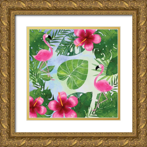 Tropical Life Flamingo I Gold Ornate Wood Framed Art Print with Double Matting by Seven Trees Design