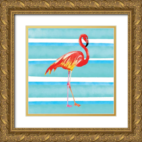 Tropical Life Flamingo II Gold Ornate Wood Framed Art Print with Double Matting by Seven Trees Design