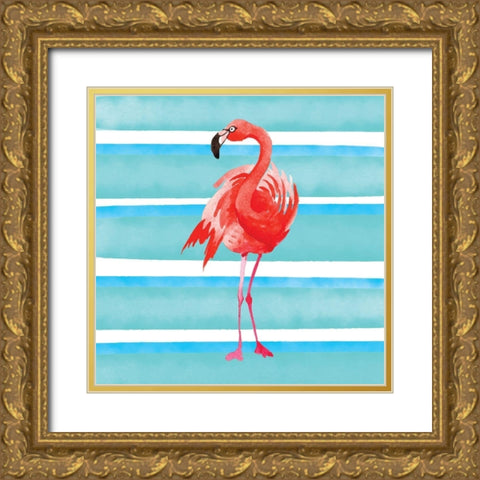 Tropical Life Flamingo III Gold Ornate Wood Framed Art Print with Double Matting by Seven Trees Design
