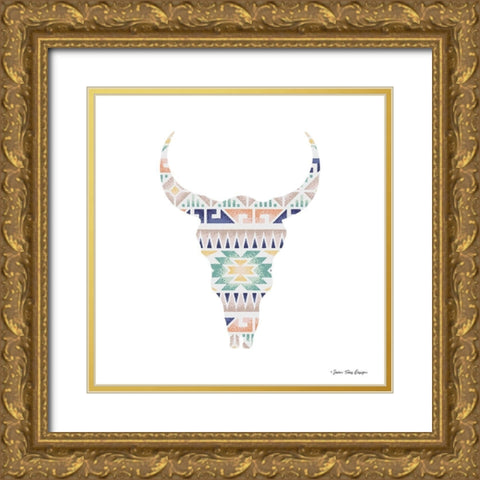 Aztec Cow Head   Gold Ornate Wood Framed Art Print with Double Matting by Seven Trees Design