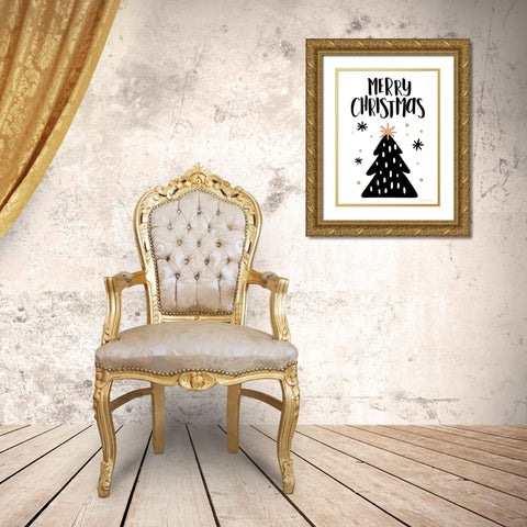 Merry Christmas Tree Gold Ornate Wood Framed Art Print with Double Matting by Seven Trees Design