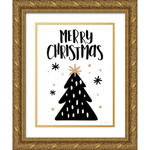 Merry Christmas Tree Gold Ornate Wood Framed Art Print with Double Matting by Seven Trees Design