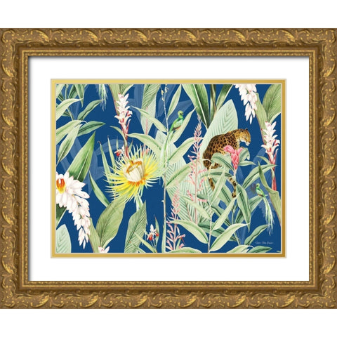 Leopard Flowers Gold Ornate Wood Framed Art Print with Double Matting by Seven Trees Design