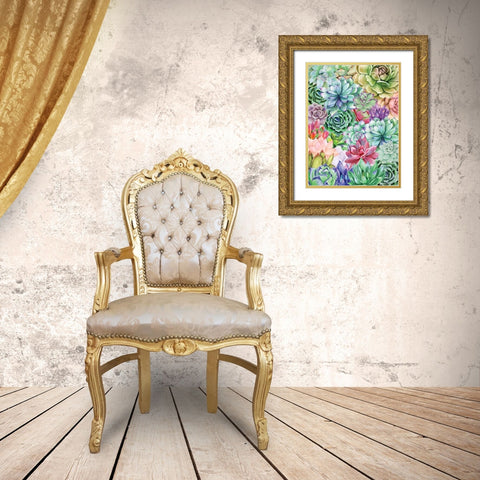 Succulents Paradise Gold Ornate Wood Framed Art Print with Double Matting by Seven Trees Design