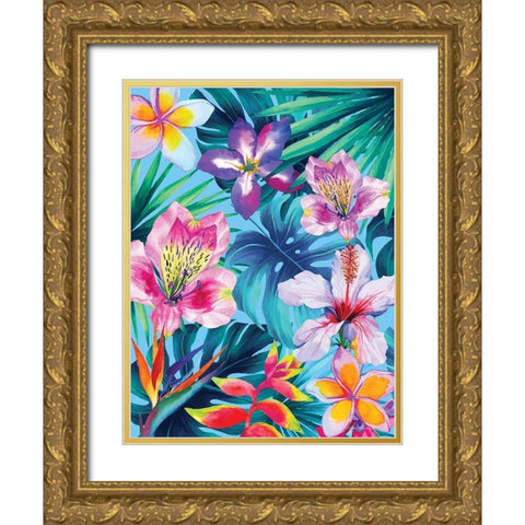 Tropical Flowers Gold Ornate Wood Framed Art Print with Double Matting by Seven Trees Design