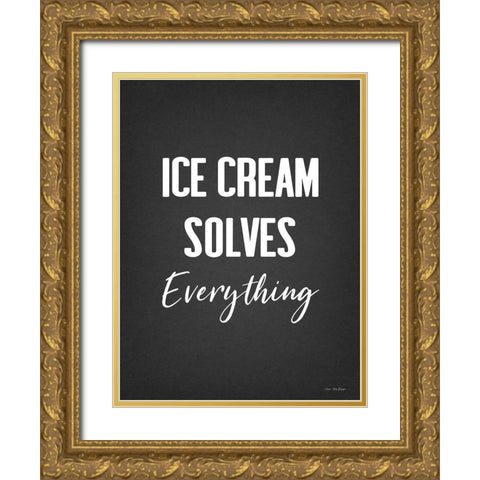 Ice Cream Solves Everything Gold Ornate Wood Framed Art Print with Double Matting by Seven Trees Design