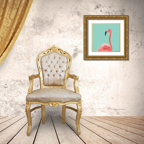 Flamingo Gold Ornate Wood Framed Art Print with Double Matting by Stellar Design Studio