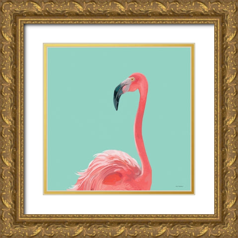 Flamingo Gold Ornate Wood Framed Art Print with Double Matting by Stellar Design Studio