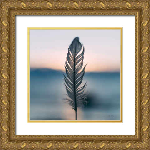 Feather Sunset Gold Ornate Wood Framed Art Print with Double Matting by Stellar Design Studio