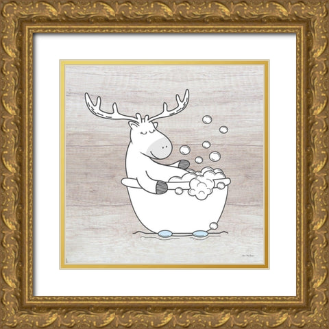 Deer Bathroom Gold Ornate Wood Framed Art Print with Double Matting by Seven Trees Design