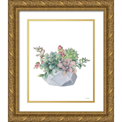 Watercolor Succulents Gold Ornate Wood Framed Art Print with Double Matting by Seven Trees  Design