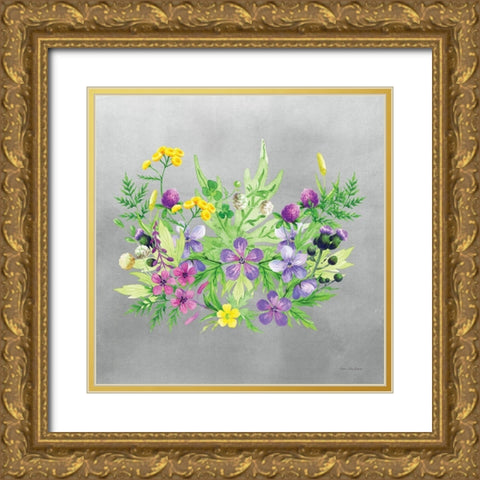 Watercolor Happy Flowers Gold Ornate Wood Framed Art Print with Double Matting by Seven Trees Design