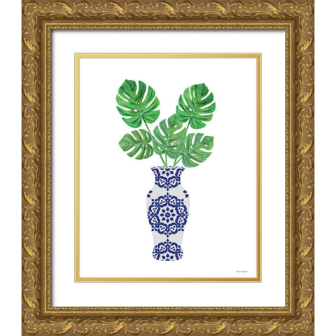 Watercolor Blue Jar Gold Ornate Wood Framed Art Print with Double Matting by Seven Trees  Design