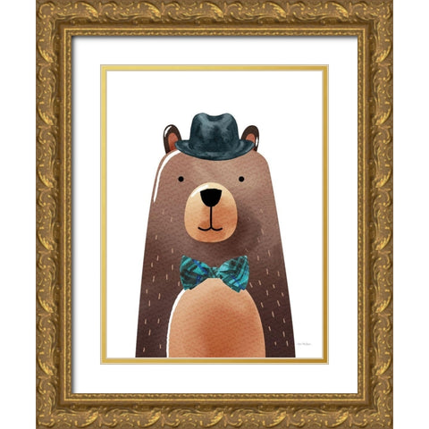 Mr. Bear Gold Ornate Wood Framed Art Print with Double Matting by Stellar Design Studio