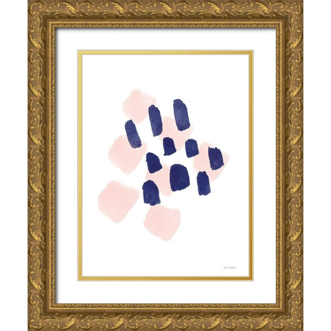 Navy and Pink Strokes Gold Ornate Wood Framed Art Print with Double Matting by Seven Trees Design