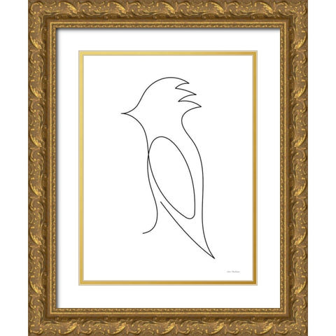 One Line Bird Gold Ornate Wood Framed Art Print with Double Matting by Seven Trees Design