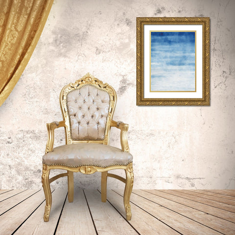 Abstract Blue Gold Ornate Wood Framed Art Print with Double Matting by Seven Trees Design