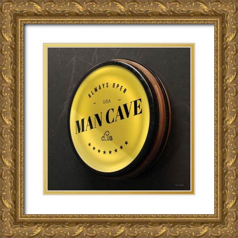 Man Cave Sign Gold Ornate Wood Framed Art Print with Double Matting by Seven Trees Design