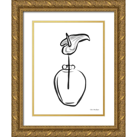 Flower and Pot Drawing Gold Ornate Wood Framed Art Print with Double Matting by Seven Trees Design