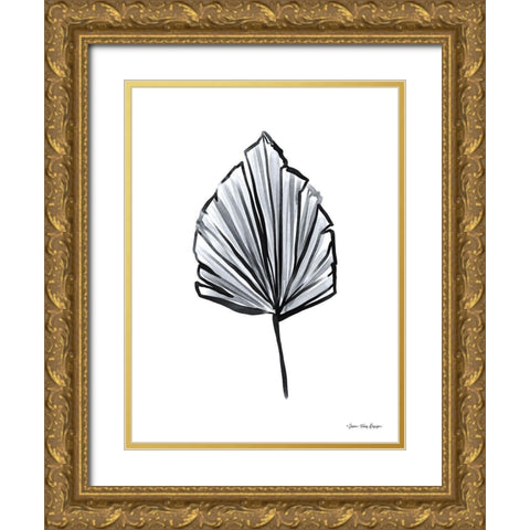 Black Watercolor Leaf Gold Ornate Wood Framed Art Print with Double Matting by Seven Trees Design