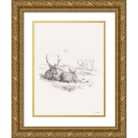 Reindeer Chilling    Gold Ornate Wood Framed Art Print with Double Matting by Seven Trees Design