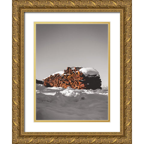 Logs in Snow    Gold Ornate Wood Framed Art Print with Double Matting by Seven Trees Design