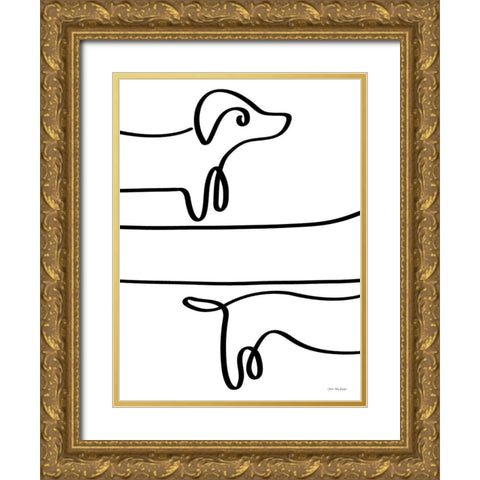 One Line Dachshund Gold Ornate Wood Framed Art Print with Double Matting by Seven Trees Design